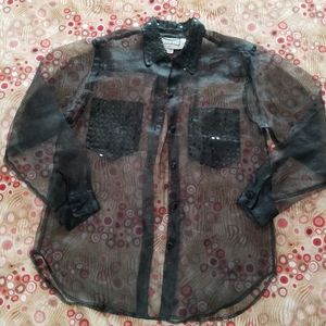 Sheer Black & Sequin Cover Up Top